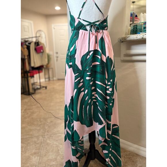 Express Green and Pink Leaf Print Midi Dress - Picture 9 of 9